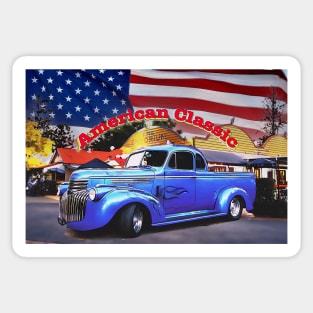 Classic Old American Truck in Blue with American Flag Sticker